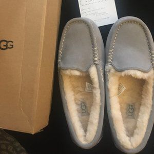 UGG Grey-Blue Sheepskin Moccasins, New in Box, Wm. Size 7, Run Small